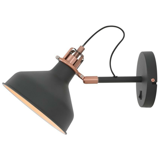 Adjustable Wall Lamp Switched, 1 x E27, Sand Black, Copper, White - Luminosa Lighting