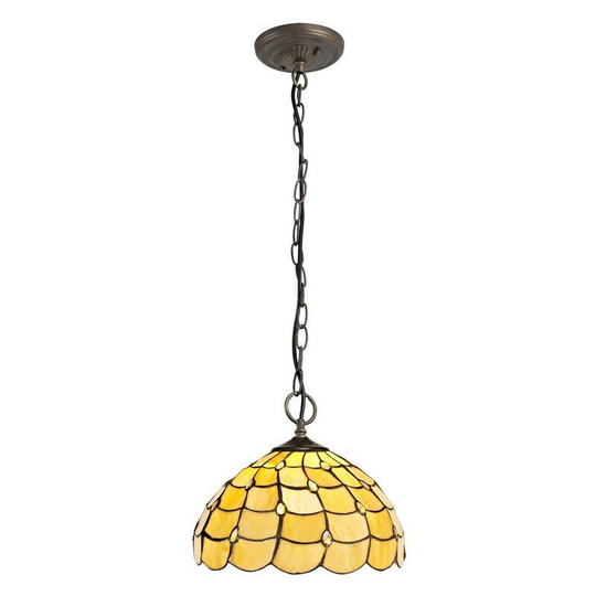 Luminosa Lighting - 3 Light Downlighter Ceiling Pendant E27 With 30cm Tiffany Shade, Beige, Clear Crystal, Aged Antique Brass