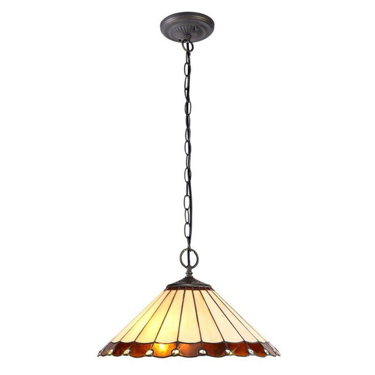 Luminosa Lighting - 2 Light Downlighter Ceiling Pendant E27 With 40cm Tiffany Shade, Amber, Crystal, Aged Antique Brass