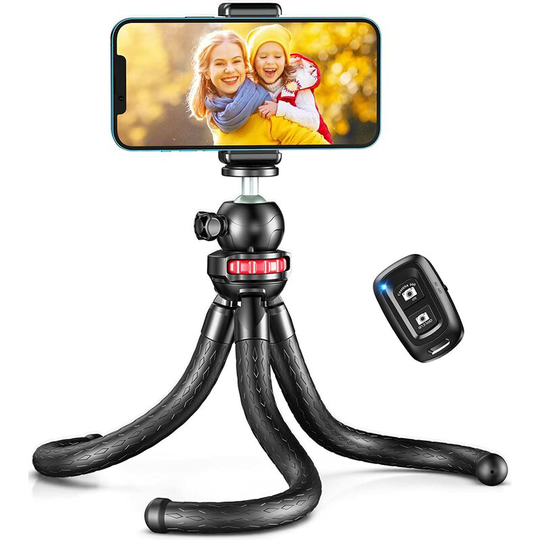 Heguyey - Smartphone Tripod, 360° Rotating Flexible Mini Camera Tripod with Bluetooth Remote Control, Selfie Stick Tripod for Cellphone, Camera and