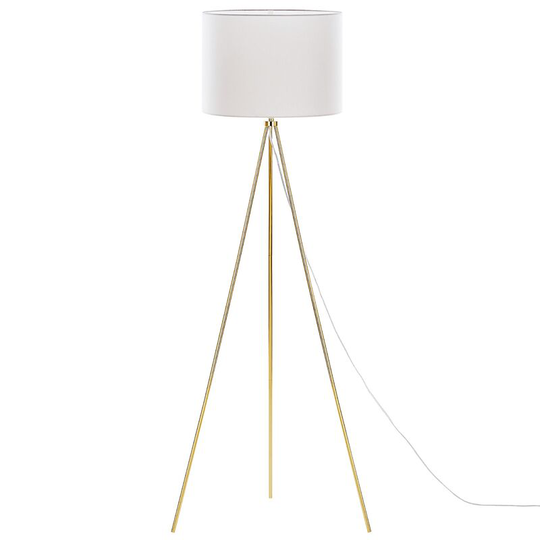 Modern Scandinavian Floor Lamp Gold Tripod Metal White Fabric Shade Vistula - White