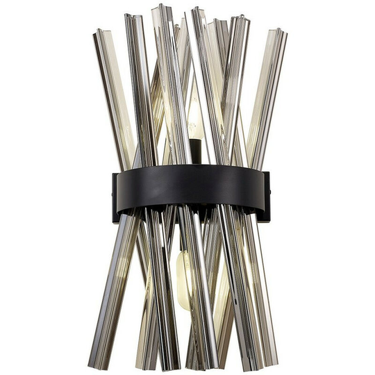 Luminosa Hornby 2 Light E14, Wall Lamp E14, Matt Black, Smoke Glass