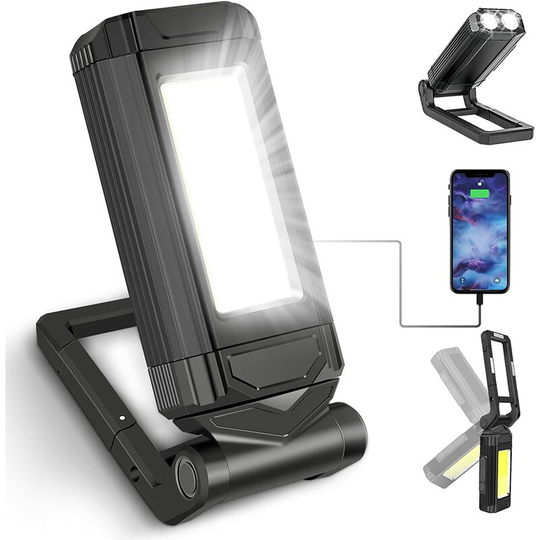 Aougo - Powerful Rechargeable Work Light, led Work Light with Magnetic Base, IPX6 Waterproof Flashlight, 7 Mode Mechanical Light for Emergency,