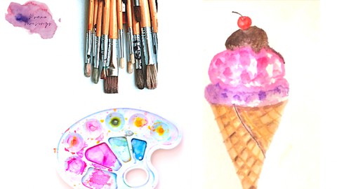 Easy step by step watercolor icecream cone