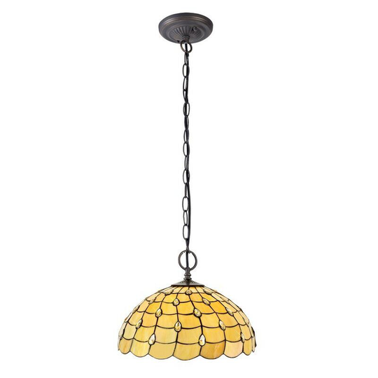 Luminosa Lighting - 2 Light Downlighter Ceiling Pendant E27 With 50cm Tiffany Shade, Beige, Clear Crystal, Aged Antique Brass