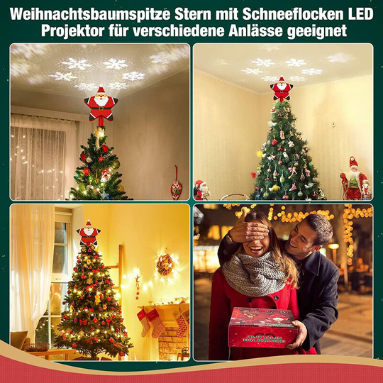 Swyeoot - Christmas Tree Star, Light Up Christmas Star with Snowflake led Projector Lamp, 2 in 1 Rotating Christmas Tree Star for Christmas Tree