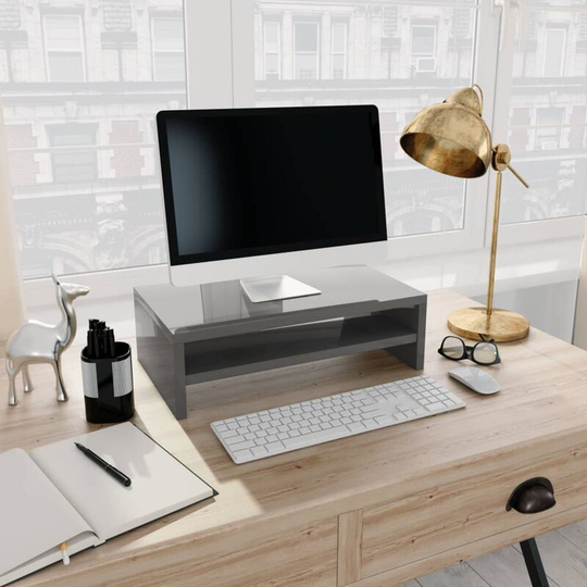 Devenirriche - Monitor Stand High Gloss Grey 42x24x13 cm Chipboard - Grey