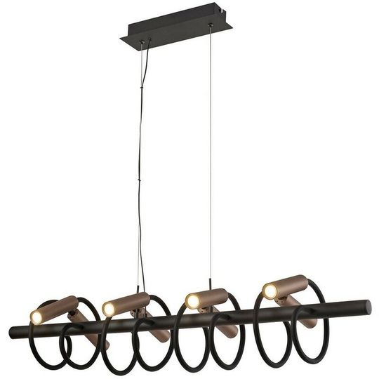 Luminosa Lighting - Linear Ceiling Pendant, 8 Light Adjustable Arms, 8 x 4W led Dimmable, 3000K, 2000lm, Black, Satin Copper