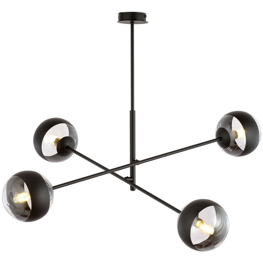 Emibig Lighting - Emibig Linear Black Multi Arm Pendant Ceiling Light with Clear,Black Glass Shades, 4x E14
