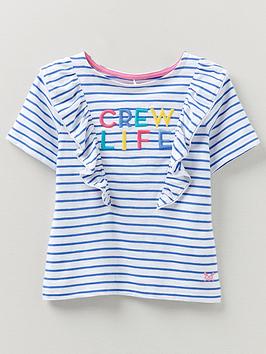 Crew Clothing Girls Short Sleeve Stripe Crew Life Tshirt With Inserted Frills - Light Blue, Light Blue, Size Age: 3-4 Years, Women