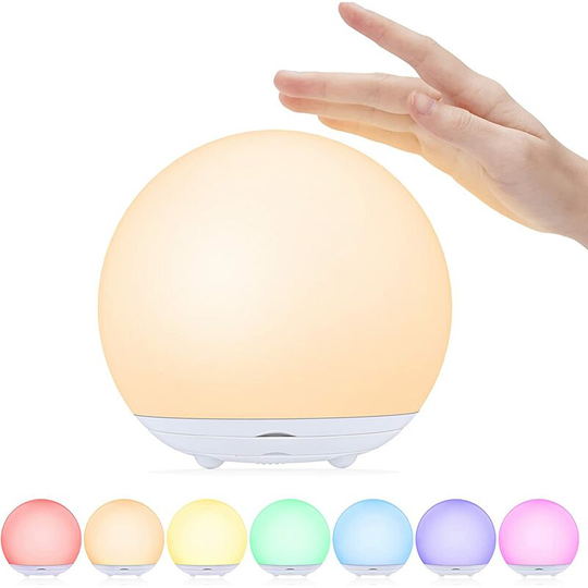 Aougo - Kids Night Light, usb Rechargeable Bedside Lamp, Baby Night Light with Gradual Dimmable Warm Light & 7 Color Light, Touch & Switch & Timer