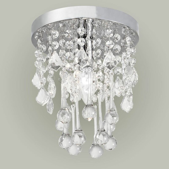 Letham - Crystal Flush Ceiling Light - Polished chrome plate with crystal effect glass detail