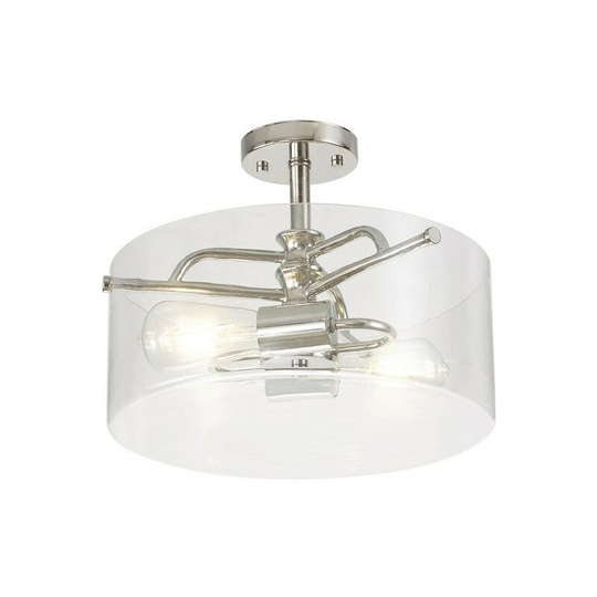 Luminosa Clarence Semi Flush Ceiling Lamp, 2 Light E27, Polished Nickel, Clear Glass