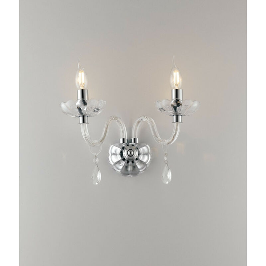 Fan Europe riflesso Twin 2 Light Candle Wall Light Chrome, Crystal 40x35x18cm