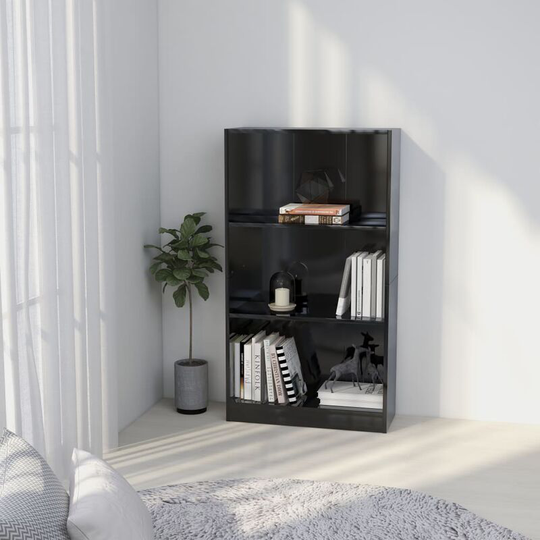 Devenirriche - 3-Tier Book Cabinet High Gloss Black 60x24x108 cm Chipboard - Black
