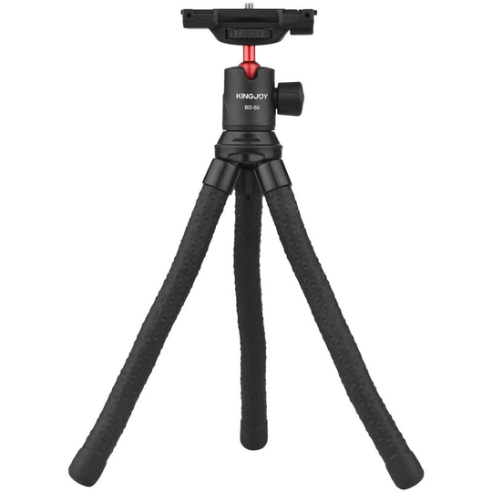 KINGJOY KT-660+BD-50 Flexible Mini Octopus Tripod Rotatable Ball Head with Adjustable Cold Shoe Hidden Phone Clip 1/4 Inch Screw for Smartphone Camera