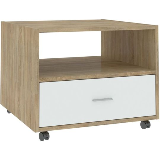 Coffee Table White and Sonoma Oak 55x55x40 cm Engineered Wood Vidaxl Beige