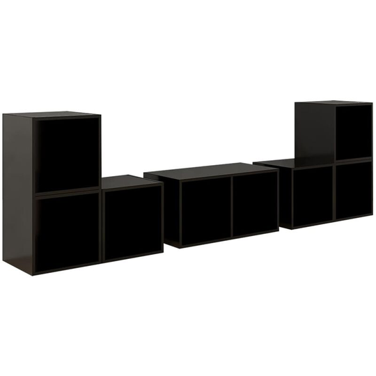 6 Piece tv Cabinet Set Black Engineered Wood Vidaxl Black