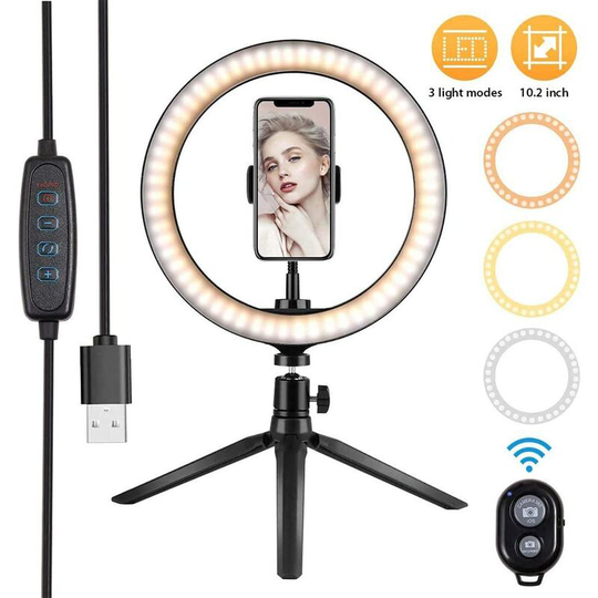 Bearsu - led Ring Light with Tripod, 10.2 '' led Ring Light with 3 Lighting Modes 10 Brightness Levels for Video / Photo / Makeup