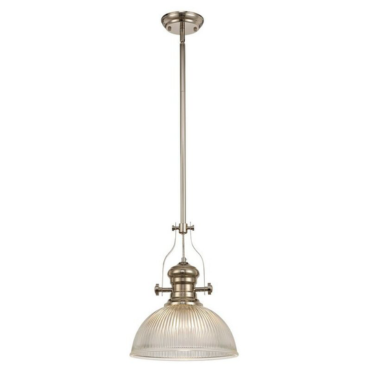 Luminosa Lighting - Telescopic Dome Ceiling Pendant E27 With 30cm Dome Glass Shade, Polished Nickel, Clear