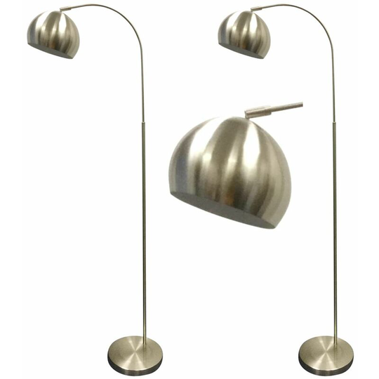 Set of 2 Satin Nickel Dome Floor Lights - Satin nickel plate with white detail