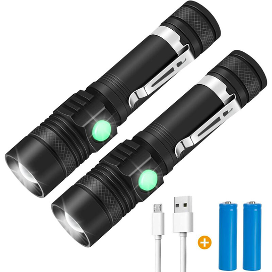 Aougo - Torch Light, 1000Lumens usb Rechargeable led Torch Flashlight, 4 Light Modes, IPX4 Waterproof, Zoomable Flashlight for Camping, Hiking,