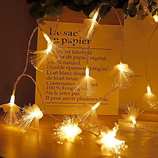 Aougo - Flower String Lights Waterproof Christmas Lights for Christmas Party Trees,Bedroom Lights led Decoration Battery Powered Fairy Lights,Fiber