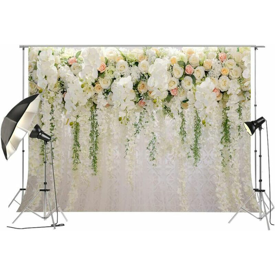 Bridal Shower Large Flowers Wedding Background Wall White and Green Roses 3D Flowers Curtain Dessert Table Decoration - Thsinde