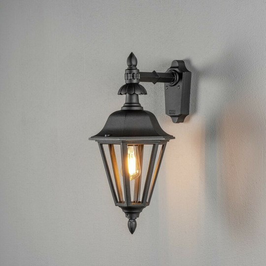 Konstsmide Pallas Outdoor Classic Large Lantern Down Wall Light - Matt Black, IP23