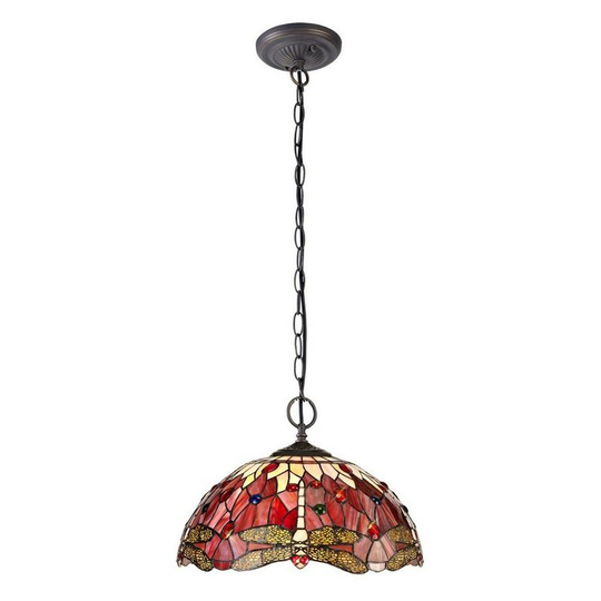 Luminosa Lighting - 2 Light Downlighter Ceiling Pendant E27 With 40cm Tiffany Shade, Purple, Pink, Crystal, Aged Antique Brass