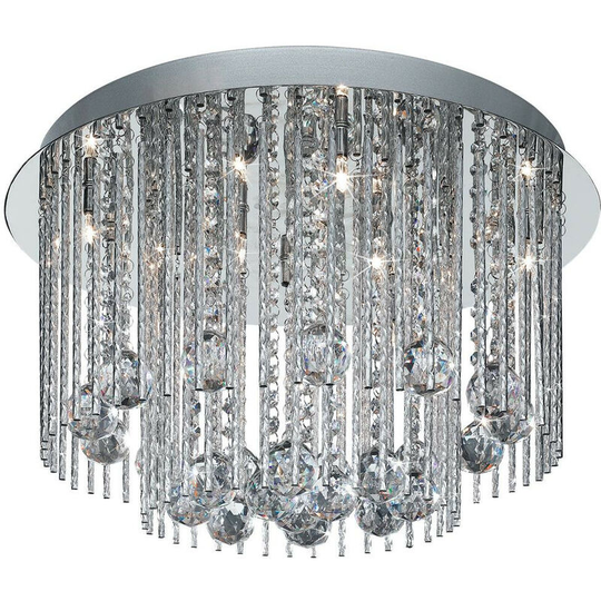 Searchlight Beatrix 8 Light Ceiling Flush, Chrome, Twist Tubes And Clear Crystal Ball Drops