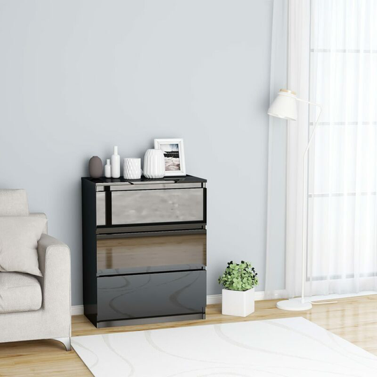 Sideboard High Golss Black 60x35x76 cm Chipboard - Black
