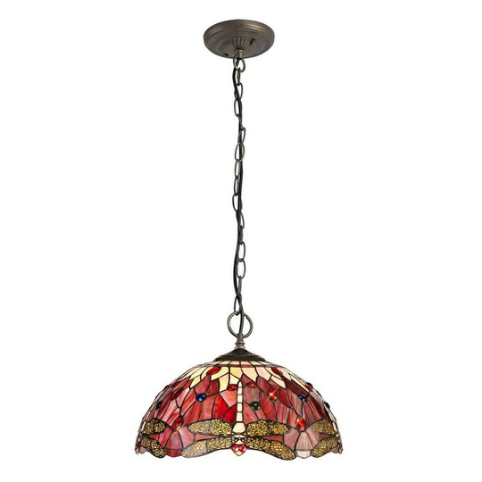 Luminosa Lighting - 3 Light Downlighter Ceiling Pendant E27 With 40cm Tiffany Shade, Purple, Pink, Crystal, Aged Antique Brass