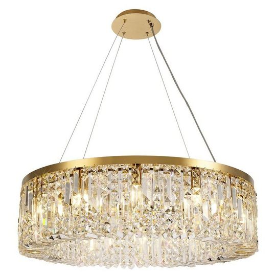 Luminosa Lighting - Cylindrical 80cm Ceiling Pendant Chandelier, 12 Light E14, Gold, Crystal