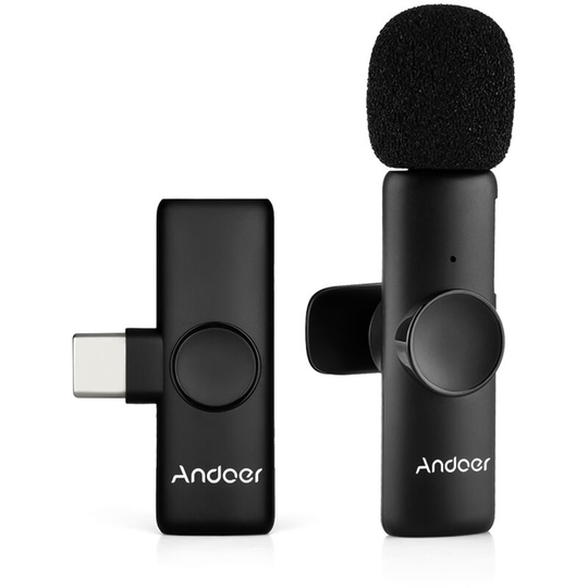 Andoer - One-Trigger-One Mini 2.4G Wireless Microphone System(1 Transmitter + 1 Receiver) Clip-on Mic 20M Transmission Range Built-in Battery