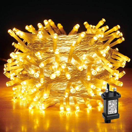 500 Warm White LEDs Multifunction Timer Clear Cable Outdoor String Fairy Lights 50M - Natural