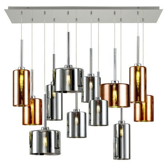 Luminosa Lighting - Luminosa Baldwin Linear Ceiling Pendant 2m, 12 Light G9, Polished Chrome, Chrome, Copper Type a, b, c Shade