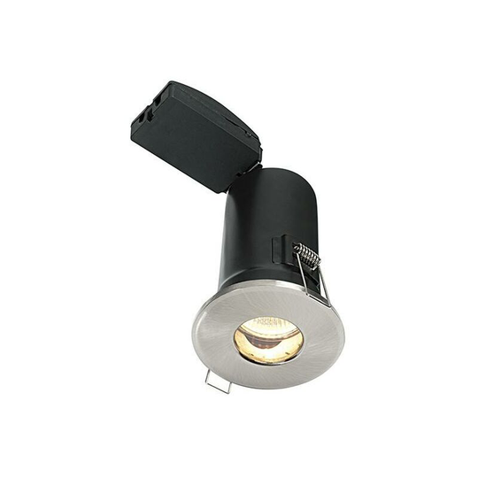 Saxby Shieldplus Mv - Fire Rated 1 Light Bathroom Recessed Light Satin Nickel Plate, Glass IP65, GU10