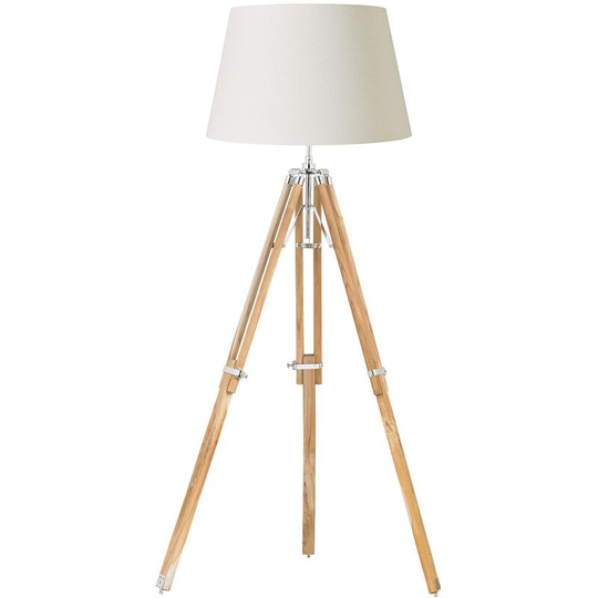 Endon Tripod - Floor Lamp Bright Nickel Plate, Teak Wood, E27
