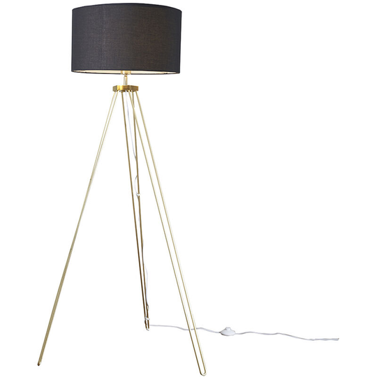 Aero Gold Metal Tripod Floor Lamp Base with Drum Shade - Black - No Bulb