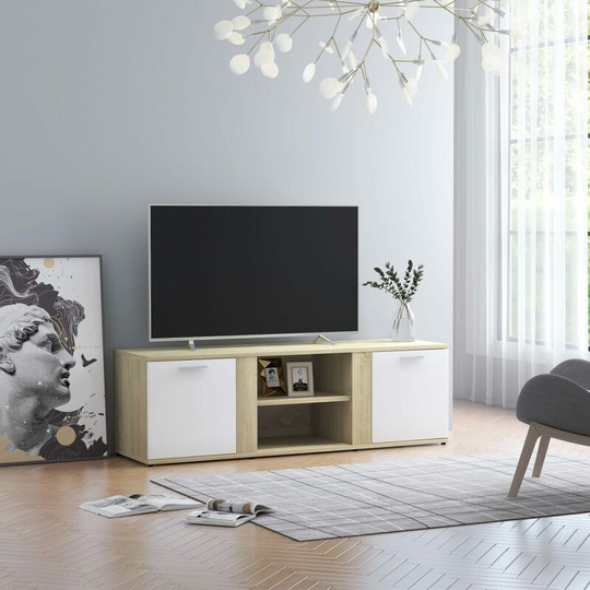 Topdeal - tv Cabinet White and Sonoma Oak 120x34x37 cm Chipboard FF801166_UK