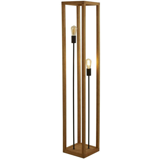 Searchlight Square Woven Bamboo Wood 2 Light Floor Lamp