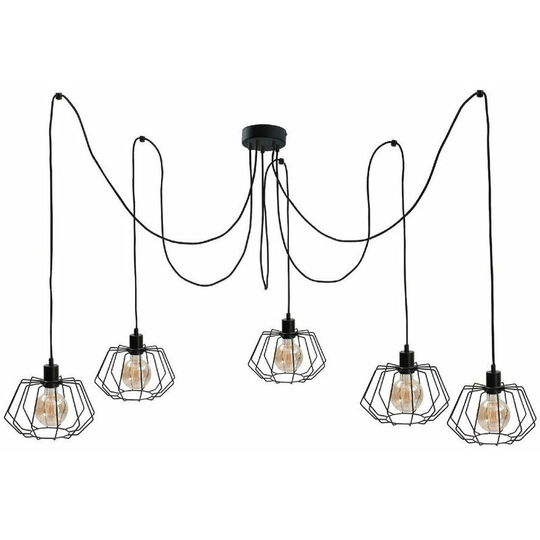 Keter Lighting - Keter Luna Cluster Pendant Ceiling Light Black, 5x E27