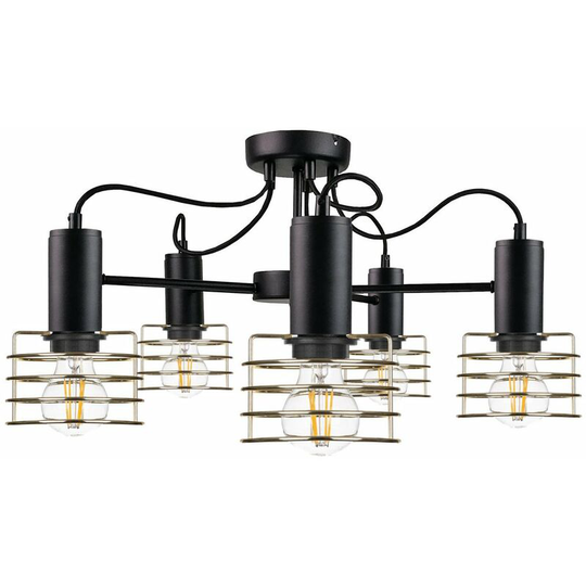 Keter Rune Multi Arm Semi Flush Ceiling Light Black, 60cm, 5x E27
