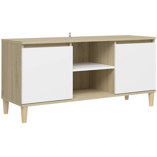 Tv Cabinet & Solid Wood Legs White & Sonoma Oak 103.5x35x50 cm Vidaxl White