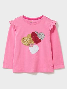 Crew Clothing Girls Sequin Heart Long Sleeve Tshirt - Light Pink, Light Pink, Size Age: 3-4 Years, Women