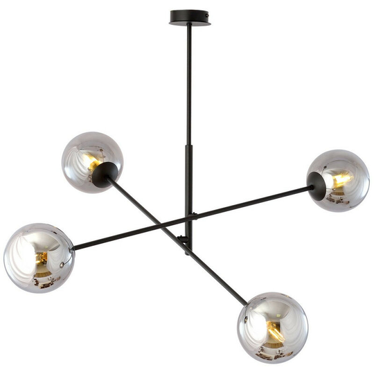 Emibig Lighting - Emibig Linear Black Multi Arm Pendant Ceiling Light with Graphite Glass Shades, 4x E14