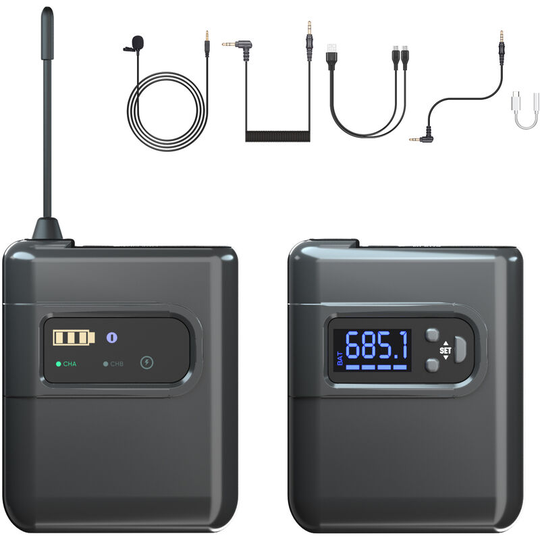 Asupermall - Wireless Lavalier Microphone System with Transmitter and Receiver Omnidirectional Lapel Mic Compatible with dslr Camera Laptop pc