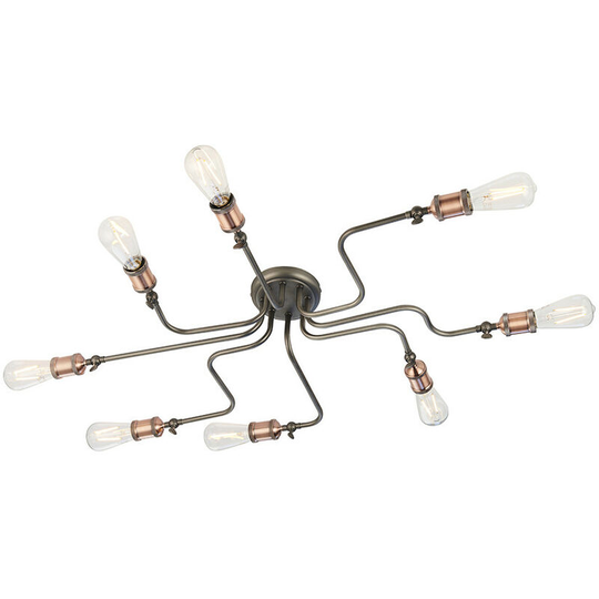Endon Hal Large Industrial Style Multi Arm Flush Light, Aged Pewter & Copper with Adjustable Heads