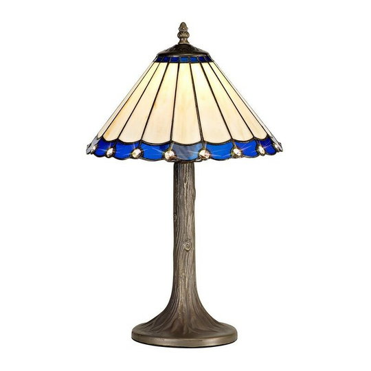 Luminosa Lighting - 1 Light Tree Like Table Lamp E27 With 30cm Tiffany Shade, Blue, Crystal, Aged Antique Brass